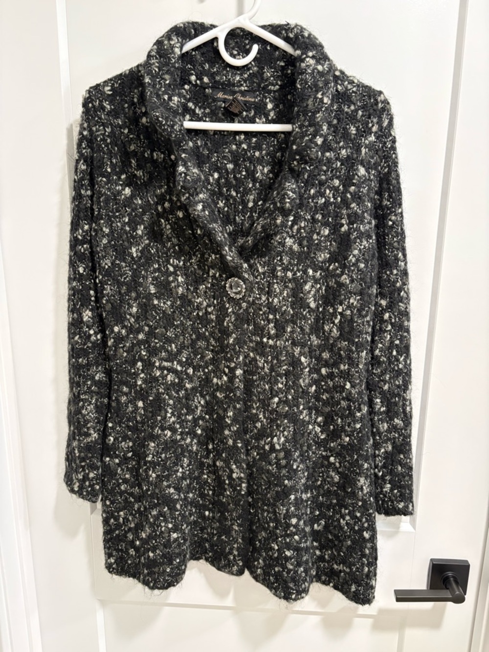 Marisa Christina Black & White Speckled Knit Cardigan with Shawl Collar